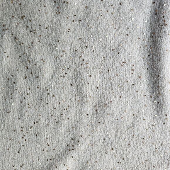 LOFT Gold Sparkle V-neck Sweater Cream/ Beige MEDIUM Puff Sleeve, Knit, Sequins - Picture 6 of 6